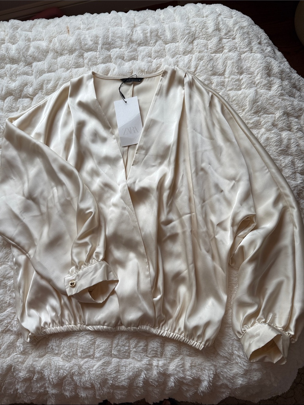 Zara satin elastic waist blouse